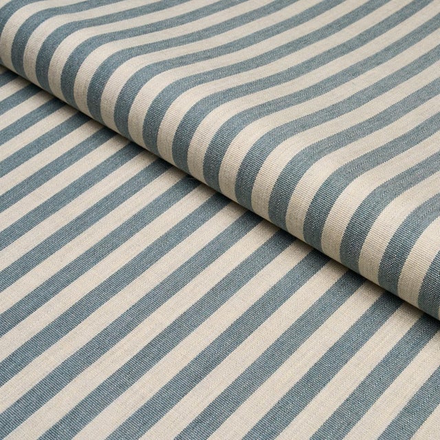 SAMPLE - Schumacher Hanson Indoor/Outdoor Stripe Narrow Fabric In Teal For Sale