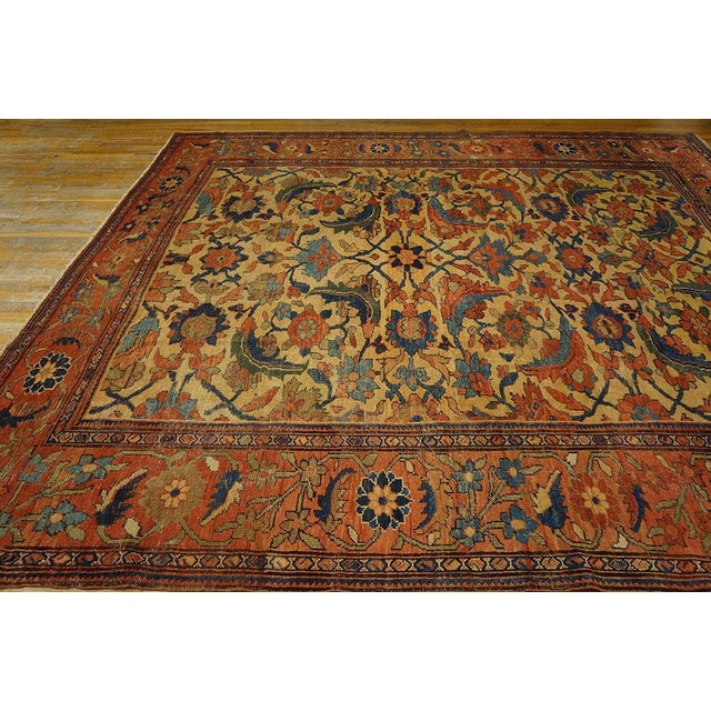 Jaw Dropping Ivory Field Rustic Border Antique Persian Ziegler Sultanabad Rug For Sale In New York - Image 6 of 8