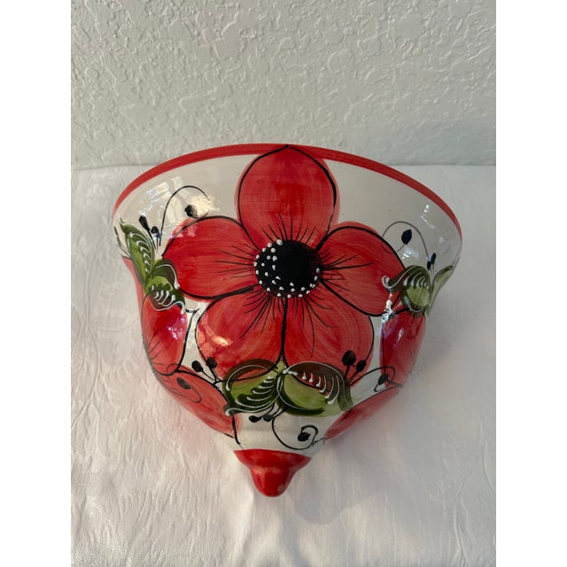 Mexican Vintage Mexican Pottery Floral Wall Planter For Sale - Image 3 of 6