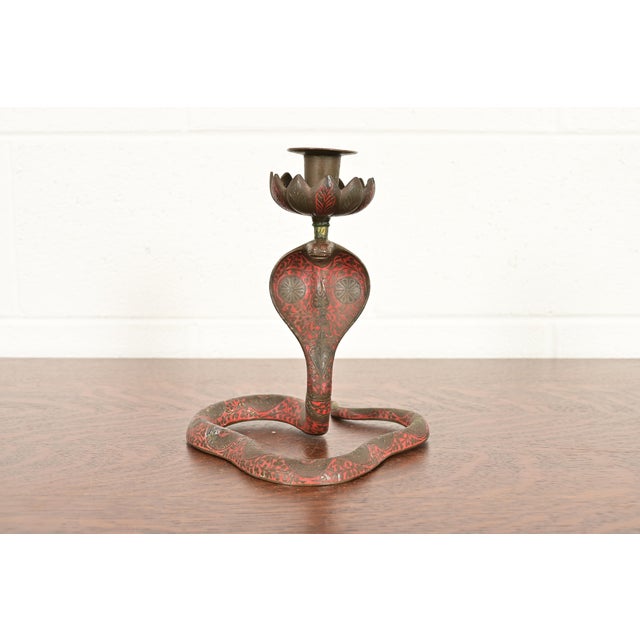 Enameled Bronze Cobra Snake Candlestick For Sale - Image 15 of 15