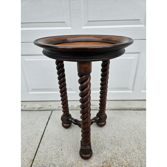 English Round Barley Twist Side Table Stylized Palm Tabletop For Sale - Image 3 of 10