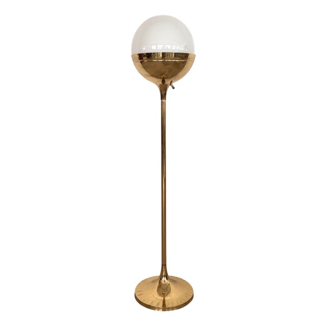 Brass and Glass Globe Floor Lamp from Vereinigte Werkstätten München, 1970s For Sale