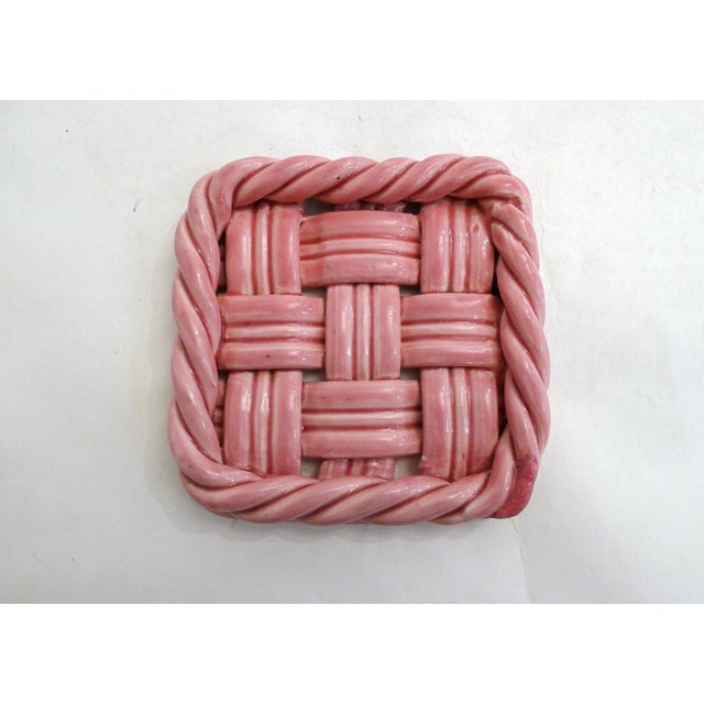 1960s Pink Earthenware Bottle Coasters with Braided and Twisted Details from Vallauris, 1950s, Set of 2 For Sale - Image 5 of 10