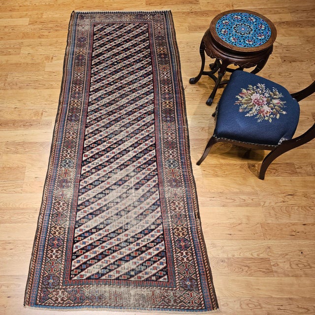 Tribal Antique Gendje Kazak Runner, Hand-Knotted Wool Pile, Caucasus, 1800s, 4' x 9' For Sale - Image 3 of 18