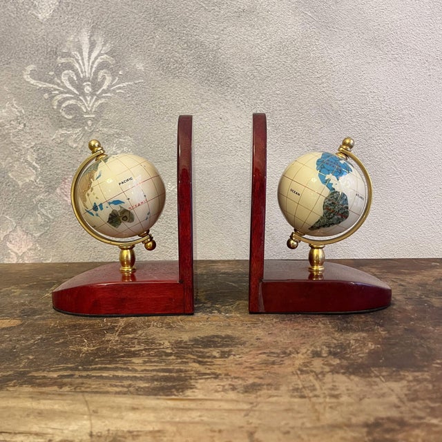 Bookends with Mahogany Globes and Brass Bases, 1980s, Set of 2 For Sale - Image 15 of 18