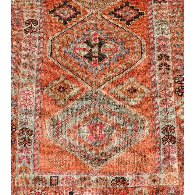Ivory Turkish Vintage Oushak Runner With Tribal Medallion Design in Orange and Ivory 2'9 X 13'3 For Sale - Image 8 of 10