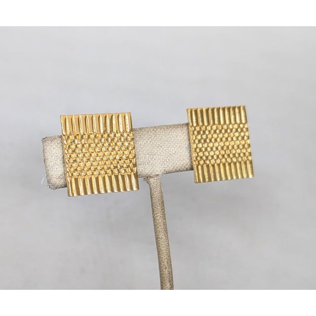 Metal Vintage 1980 Signed Napier Ad Piece Goldtone Square Clip Earrings-2 Pieces For Sale - Image 7 of 8