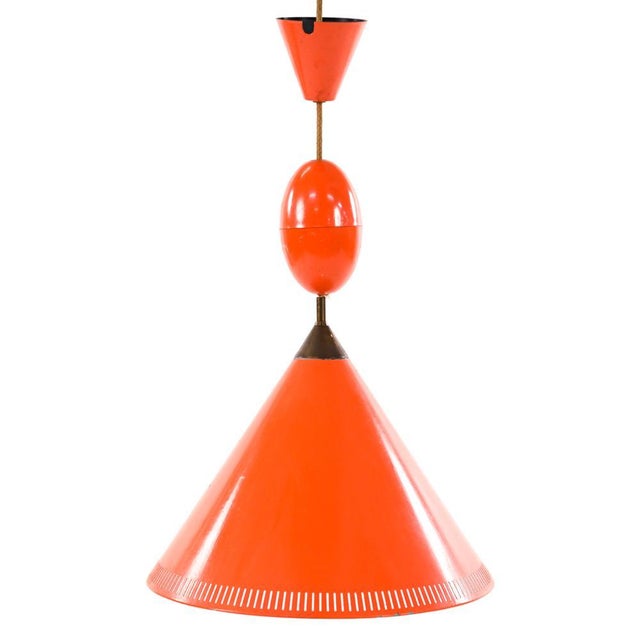 1960s Danish Modern Orange Metal Cone-Shaped Pendant Light by Poul Henningsen For Sale - Image 9 of 10