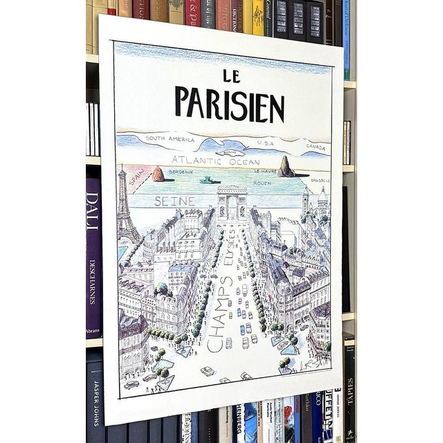 The Parisian View of the World From the Champs Elysees a La Saul Steinberg Original 1984 Paris Poster For Sale In New York - Image 6 of 8