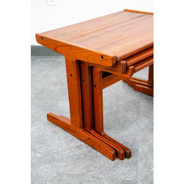Mid Century Danish Modern Nesting Tables Solid Teak Set 3 Denmark Sled MCM Wood For Sale - Image 12 of 12