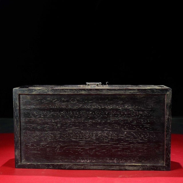 Wood Vintage Chinese Zitan Wood Box With Mother of Pearl Bats & Fortune Coin Inlay - Prosperity Motif For Sale - Image 7 of 8