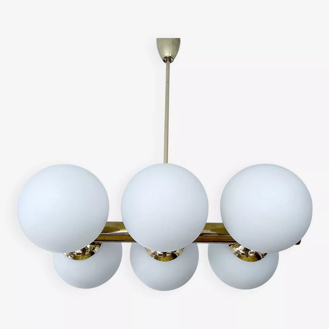 Vintage Glass Globe Pendant Light in the style of Stilnovo, 1950s For Sale - Image 16 of 16