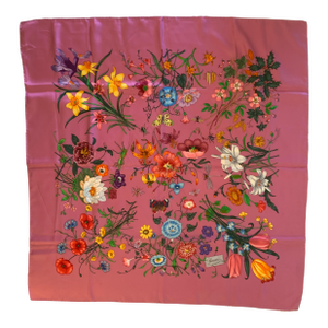 Vintage Classic Pink Gucci Flora Silk Twill Scarf