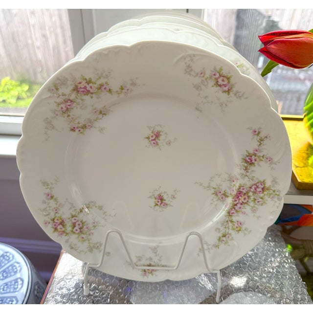 Limoges, France Haviland Limoges Pink Rose Dinner Plates - Set of 4 For Sale - Image 4 of 8