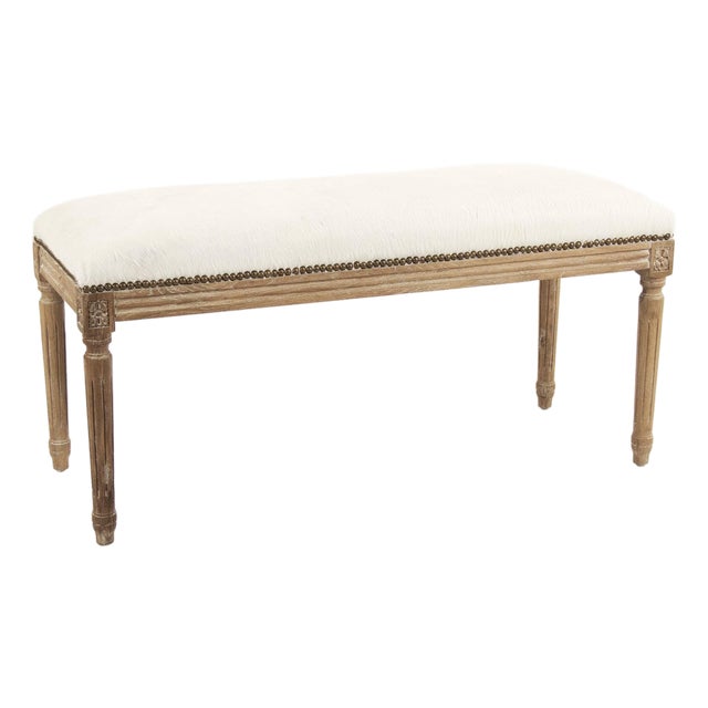 Lille White Cowhide Bench in Oak Frame For Sale