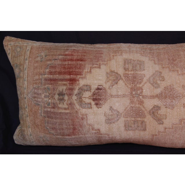 Textile Faded Oushak Rug Pillow – Vintage Turkish Handwoven Lumbar Cushion -17'' X 37'' For Sale - Image 7 of 13
