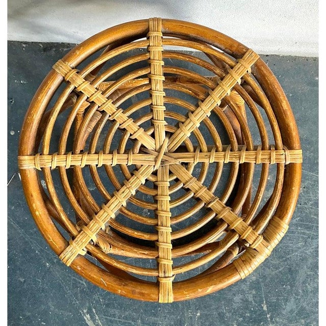 Wood Vintage Boho Bent Rattan Low Stool For Sale - Image 7 of 10