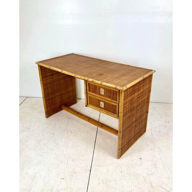 1970s Vintage Dal Vera Italian Rattan Bamboo Desk For Sale - Image 5 of 12