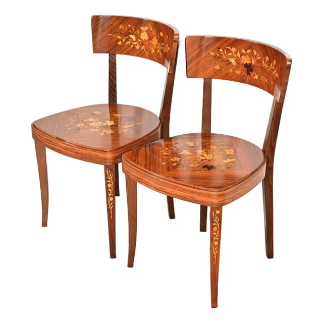 Italian Louis XVI Kingwood Inlaid Marquetry Side Chairs or Dining Chairs, Pair For Sale