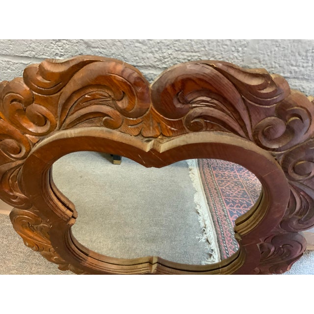 Mexican 20th Century Mexican Handcrafted Carved Oak Mirror For Sale - Image 3 of 12