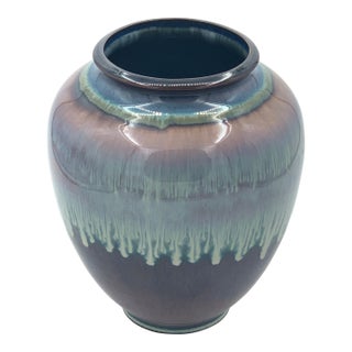 1980s Bill Campbell Large Studio Art Drip Glaze Pottery Vase For Sale