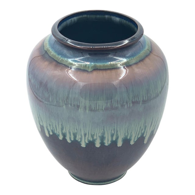 1980s Bill Campbell Large Studio Art Drip Glaze Pottery Vase For Sale