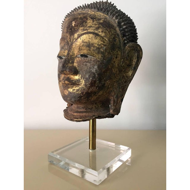 Asian Antique An Exquisite Antique Buddha Head Statue Southeast Asian For Sale - Image 3 of 10