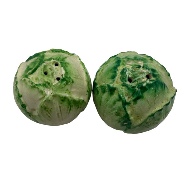 Mid-Century Modern Vintage Lettuce Cabbage Salt & Pepper Shakers - A Pair For Sale - Image 3 of 10