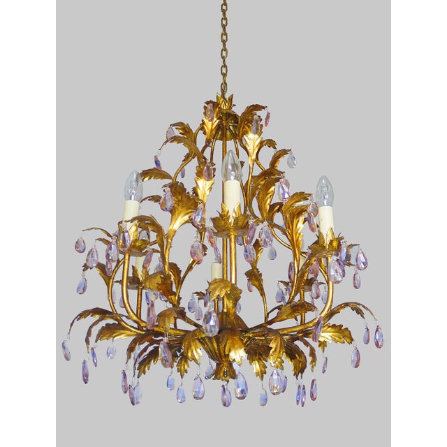 Italian Violet Crystal and Golden Frame Basket Chandelier, 1960s For Sale - Image 4 of 7