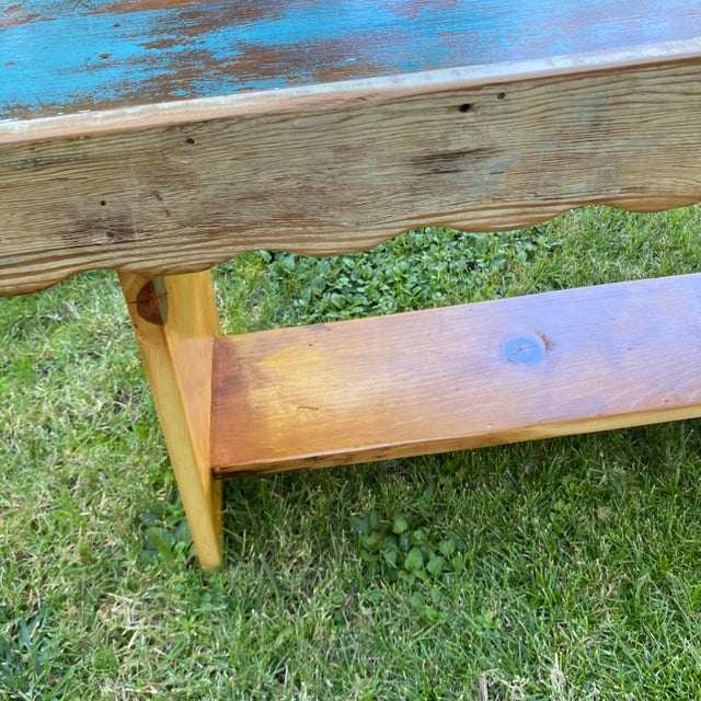 Wood Handcrafted Primitive Pine Wood Bench Made by Local Folk Artist With Antique Wood For Sale - Image 7 of 8