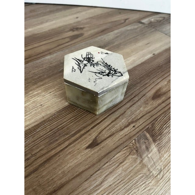 Vintage Chinese Stone Trinket Box, Hexagon shape