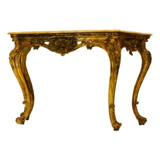 Antique Louis XIV Italian Console Table with Carved Gilded Wood and Yellow Siena Marble, 18th Century For Sale