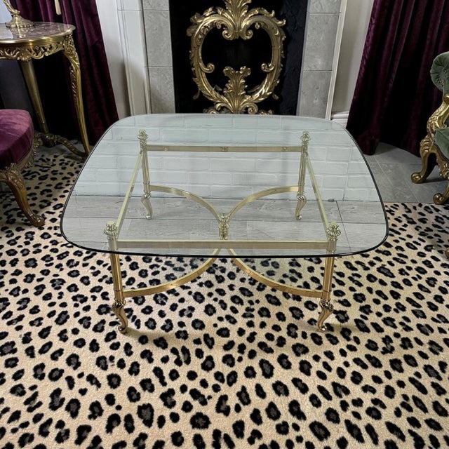 Italian Brass and Glass Coffee Table, Hollywood Regency Style, 38.75", Circa 1970s For Sale - Image 9 of 12