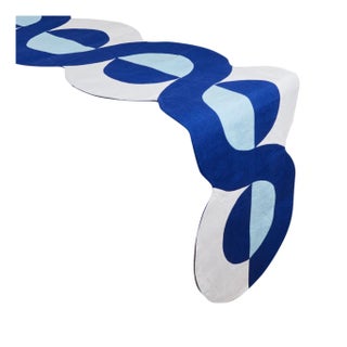 Misette Bauhaus Linen Embroidered Runner in Blue For Sale
