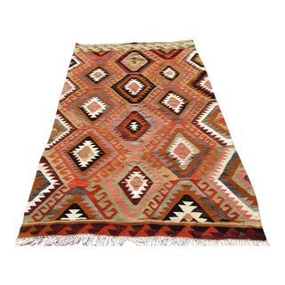 Burnt Orange Bohemian Kilim Rug - 68" X 109" For Sale