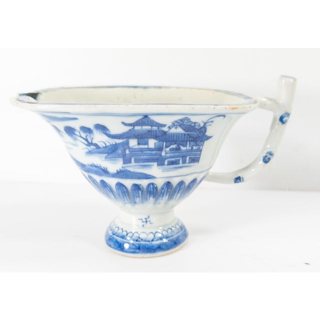 18th Century Chinese Export Blue and White Canton Helmet Creamer For Sale - Image 4 of 10