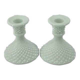 Vintage Westmoreland English Hobnail Milk Glass Candle Holders-Set of 2 For Sale