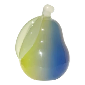 Murano Seguso Vintage Opalescent Yellow Blue Italian Art Glass Pear Paperweight Figure Sculpture