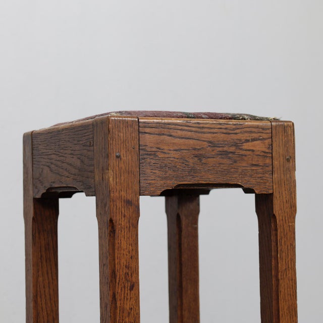 Art Deco Dutch Oak Bar Stools with Upholstered Seats, 1930s, Set of 2 For Sale - Image 6 of 8