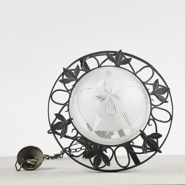 Black Art Nouveau Iron Pendant with Glass Hood For Sale - Image 8 of 9