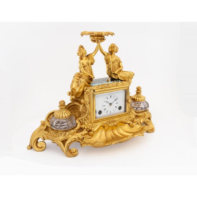 Napoleon III French Desk Clock with Gilt Bronze Inkwell, 1890s For Sale - Image 3 of 8