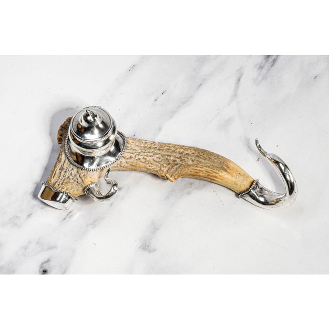 Rustic Antique Victorian Antler Sterling Silver Desk Inkwell Paperweight Nature Sculpture For Sale - Image 9 of 12
