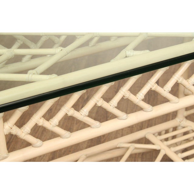 Ficks Reed Glass Top Rattan Console For Sale - Image 10 of 12