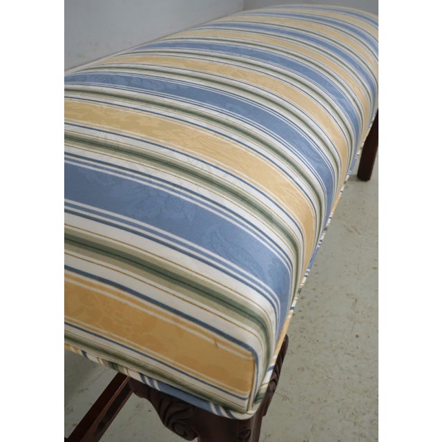 Southwood Chippendale Mahogany Bench W. Damask Upholstery For Sale - Image 12 of 15