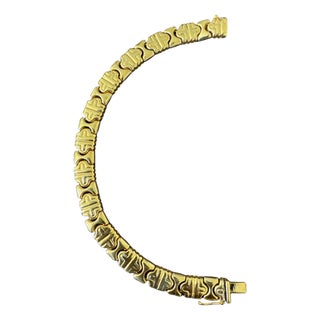 Vintage 14 Karat Yellow Gold 16.2Gm Parentesi link Bracelet Unisex, 7.5 ", Italy For Sale