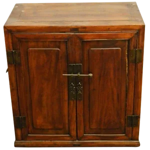 Antique Brown Lacquer Side Cabinet With Brass Hardware From China, 19th Century