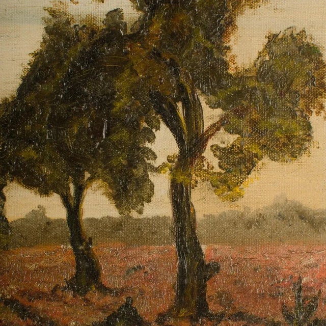 Paint 1940s Rustic Oil Landscape of Tree Lined Road For Sale - Image 7 of 8