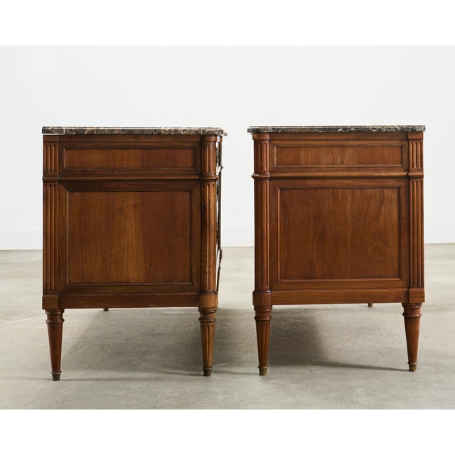 Pair of Louis XVI Style Marble Top Commodes Chest of Drawers For Sale - Image 11 of 18
