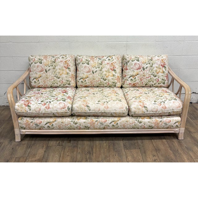 Mid 20th Century Vintage MCM Ficks Reed Style Organic Coastal Boho Style Rattan Sofa For Sale - Image 5 of 12