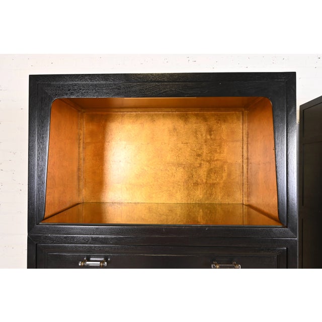 Wood Michael Taylor for Baker Far East Collection Black Lacquer and Gold Leaf Bar Cabinet, 1960s For Sale - Image 7 of 13